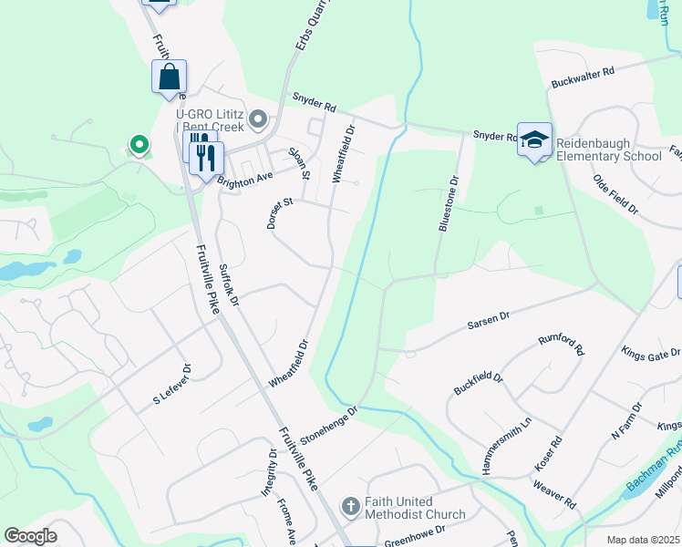 map of restaurants, bars, coffee shops, grocery stores, and more near 502 Wheatfield Drive in Lititz