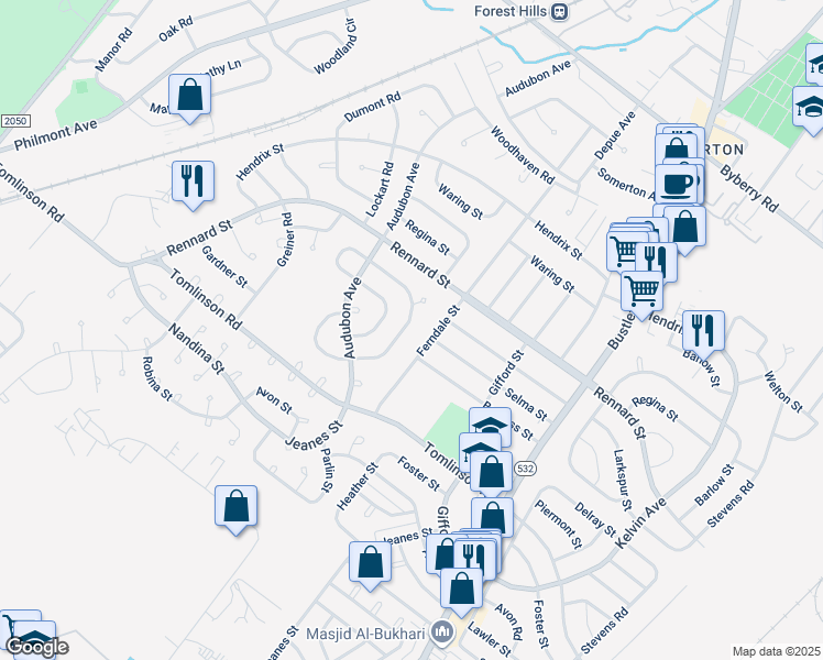 map of restaurants, bars, coffee shops, grocery stores, and more near 11227 Jeanes Street in Philadelphia