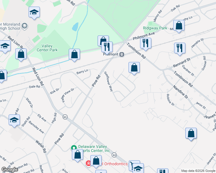 map of restaurants, bars, coffee shops, grocery stores, and more near 98 Sunflower Way in Montgomery County