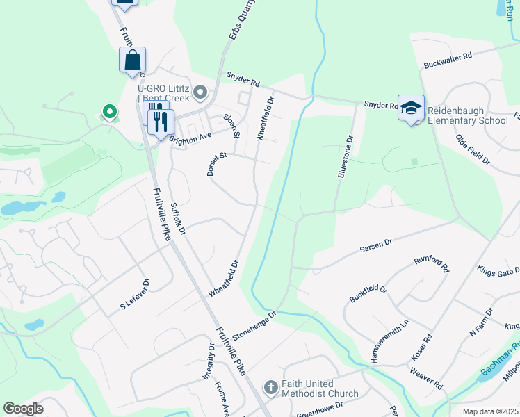 map of restaurants, bars, coffee shops, grocery stores, and more near 502 Wheatfield Drive in Lititz