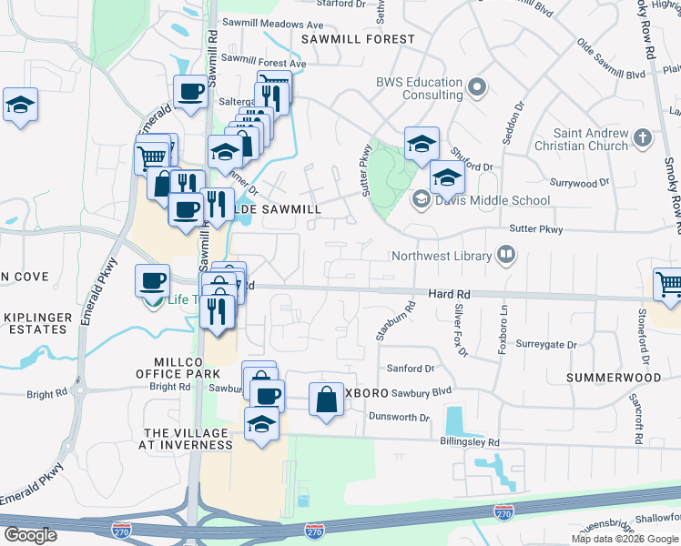 map of restaurants, bars, coffee shops, grocery stores, and more near 2484 Abbotsford Way in Dublin