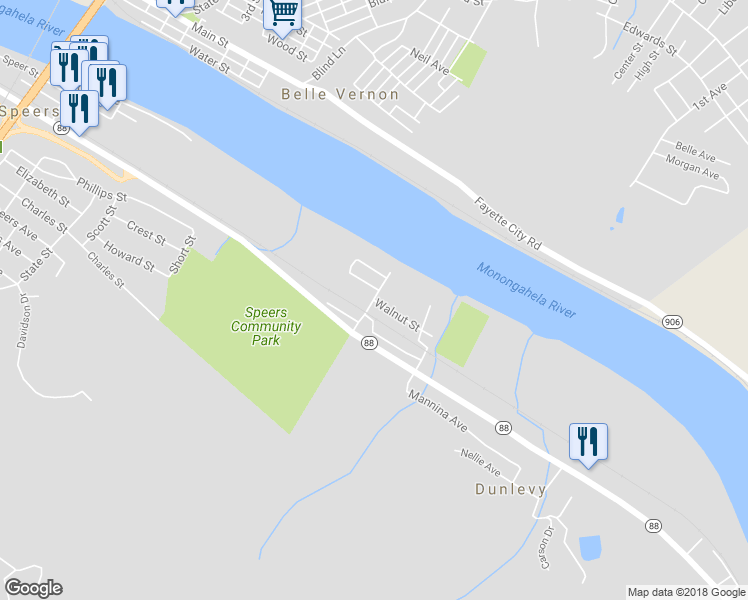 map of restaurants, bars, coffee shops, grocery stores, and more near 1 Walnut Street in Dunlevy