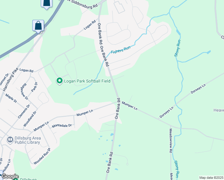 map of restaurants, bars, coffee shops, grocery stores, and more near 190 Ore Bank Road in Dillsburg