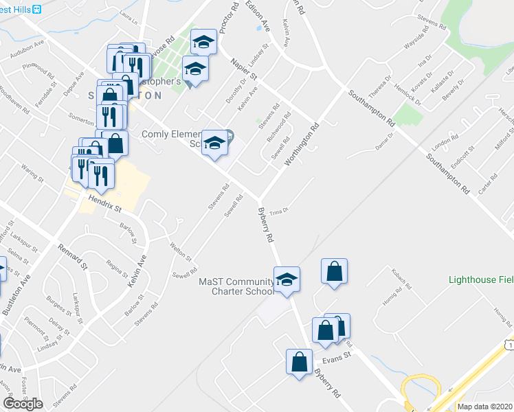 map of restaurants, bars, coffee shops, grocery stores, and more near 1200 Byberry Road in Philadelphia