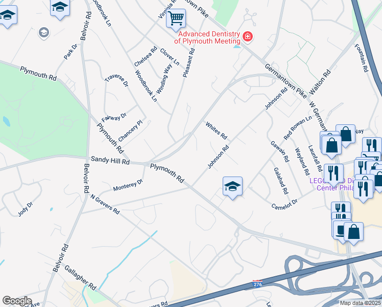 map of restaurants, bars, coffee shops, grocery stores, and more near 916 Florence Lane in Plymouth Meeting