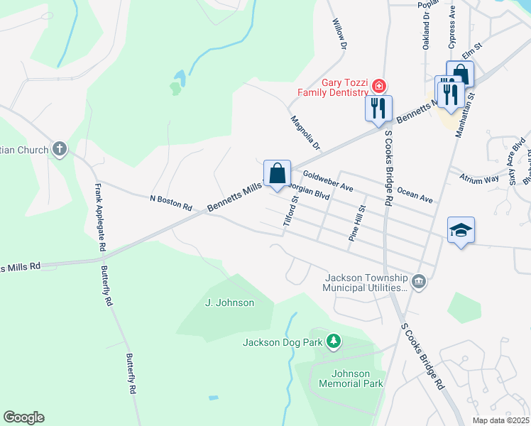 map of restaurants, bars, coffee shops, grocery stores, and more near 3 Laurelton Avenue in Jackson Township
