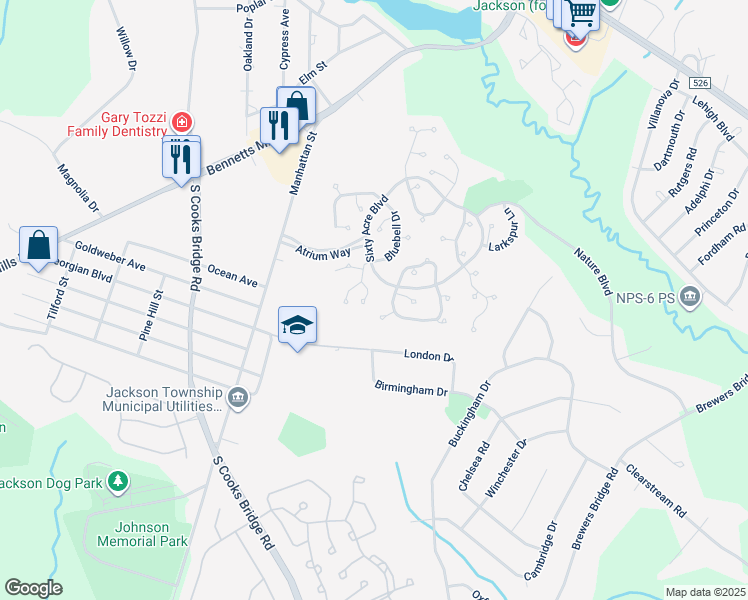 map of restaurants, bars, coffee shops, grocery stores, and more near 806 Violet Ln in Jackson