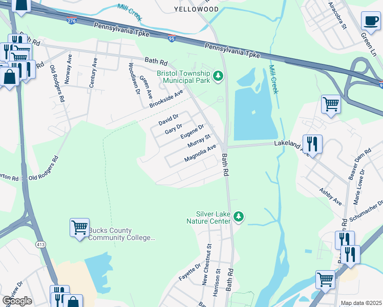 map of restaurants, bars, coffee shops, grocery stores, and more near 4619 Magnolia Ave in Bristol