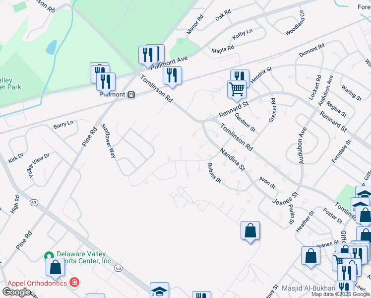 map of restaurants, bars, coffee shops, grocery stores, and more near 10827 Rennard Street in Philadelphia