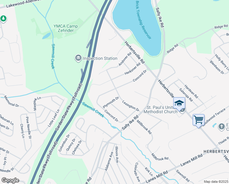 map of restaurants, bars, coffee shops, grocery stores, and more near 1220 Concord Drive in Brick Township