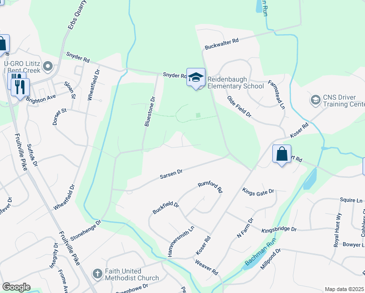 map of restaurants, bars, coffee shops, grocery stores, and more near Southampton Drive in Lancaster County