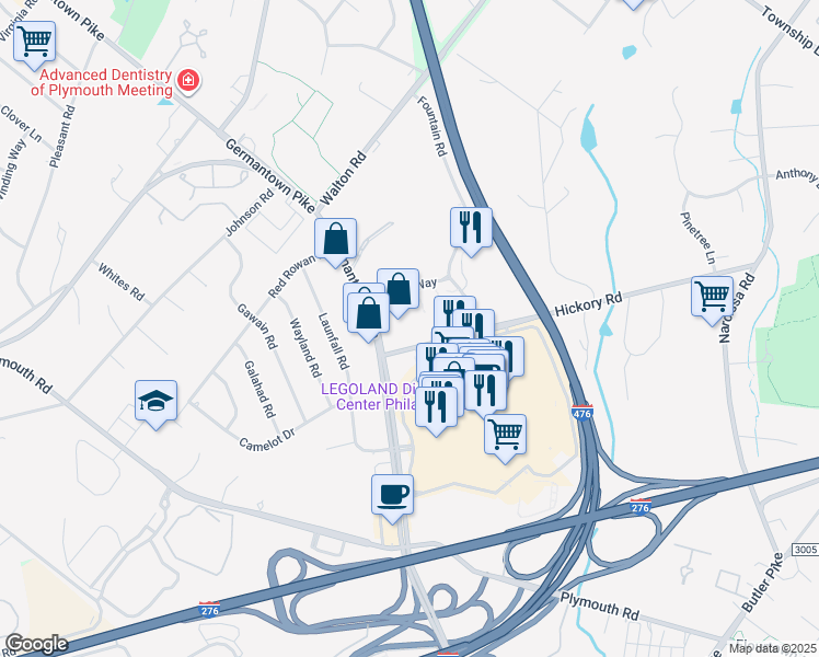 map of restaurants, bars, coffee shops, grocery stores, and more near 600 West Germantown Pike in Plymouth Meeting