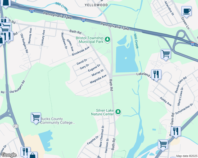map of restaurants, bars, coffee shops, grocery stores, and more near 4627 Magnolia Avenue in Bristol