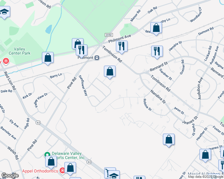 map of restaurants, bars, coffee shops, grocery stores, and more near 17 Sunflower Drive in Montgomery County