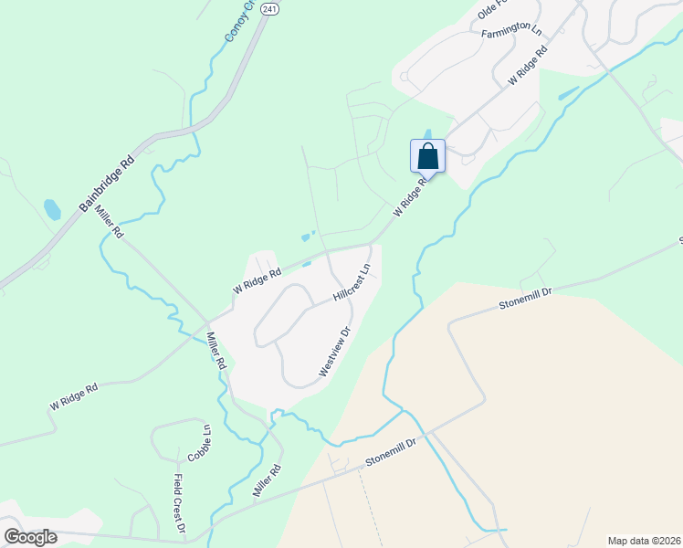 map of restaurants, bars, coffee shops, grocery stores, and more near 18 Westview Drive in Elizabethtown