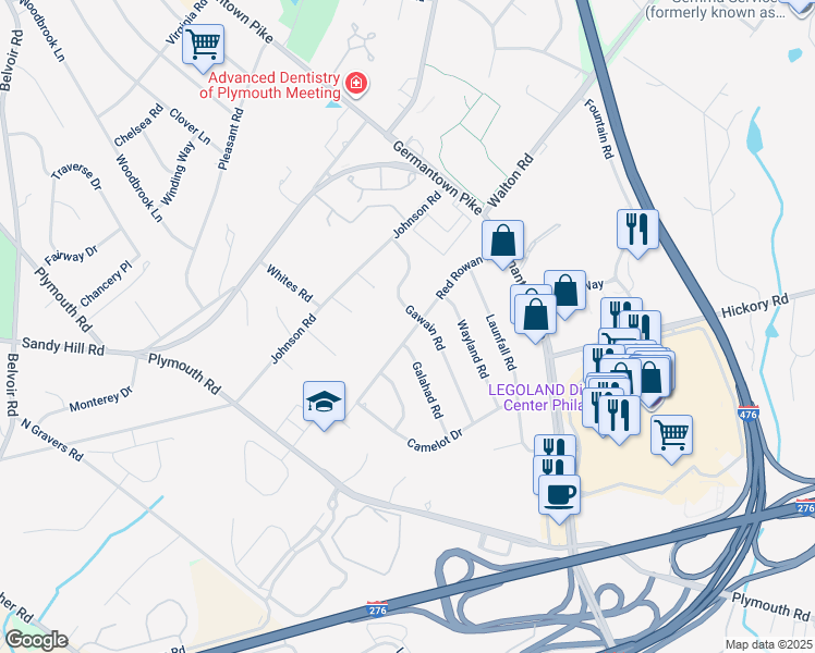 map of restaurants, bars, coffee shops, grocery stores, and more near 34 Red Rowan Lane in Plymouth Meeting