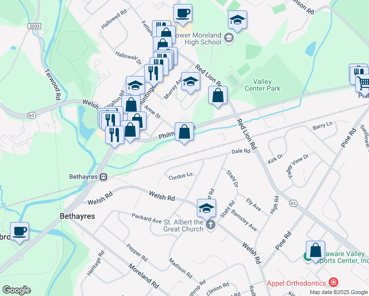 map of restaurants, bars, coffee shops, grocery stores, and more near 2381 Philmont Avenue in Montgomery County