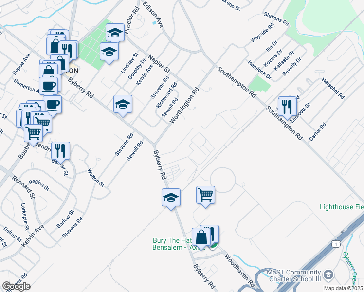 map of restaurants, bars, coffee shops, grocery stores, and more near 13025 Trina Drive in Philadelphia