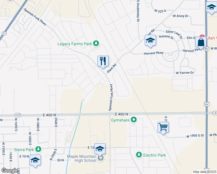 map of restaurants, bars, coffee shops, grocery stores, and more near 688 North Plainsman Drive in Mapleton