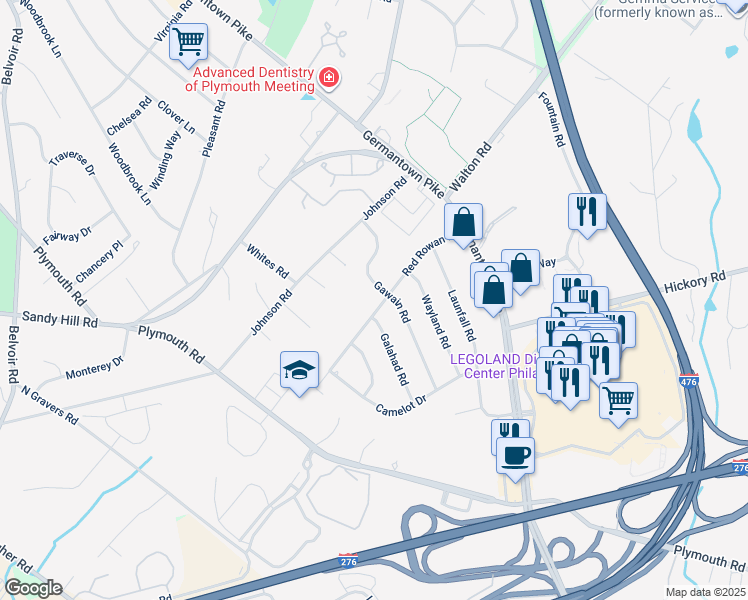 map of restaurants, bars, coffee shops, grocery stores, and more near 34 Red Rowan Lane in Plymouth Meeting