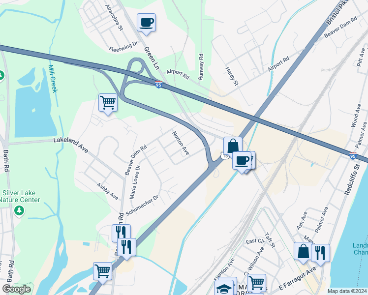 map of restaurants, bars, coffee shops, grocery stores, and more near Watson Avenue in Bristol