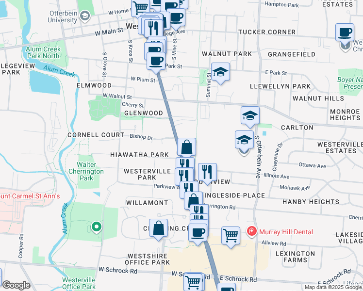 map of restaurants, bars, coffee shops, grocery stores, and more near in Westerville