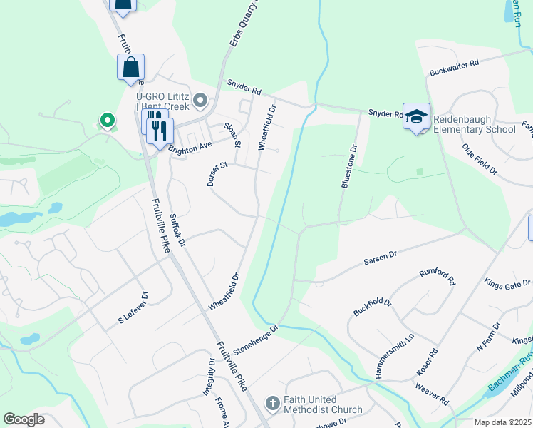 map of restaurants, bars, coffee shops, grocery stores, and more near 498 Wheatfield Drive in Lititz