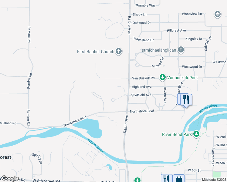 map of restaurants, bars, coffee shops, grocery stores, and more near 2523 Winterwood Court in Anderson