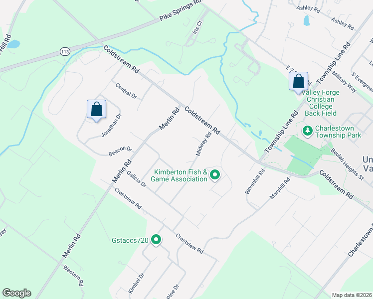 map of restaurants, bars, coffee shops, grocery stores, and more near 109 Midway Road in Phoenixville