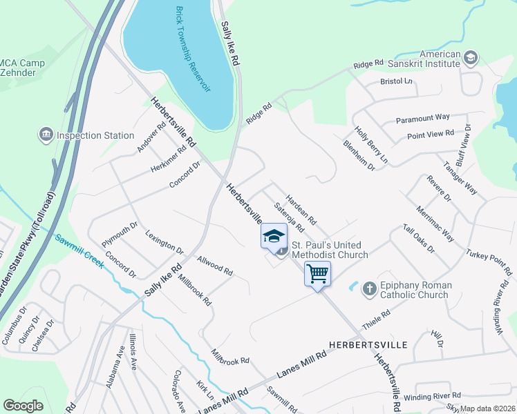 map of restaurants, bars, coffee shops, grocery stores, and more near 745 Herbertsville Road in Brick Township