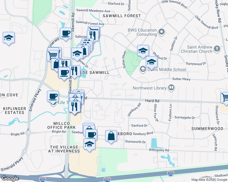 map of restaurants, bars, coffee shops, grocery stores, and more near 2484 Abbotsford Way in Dublin