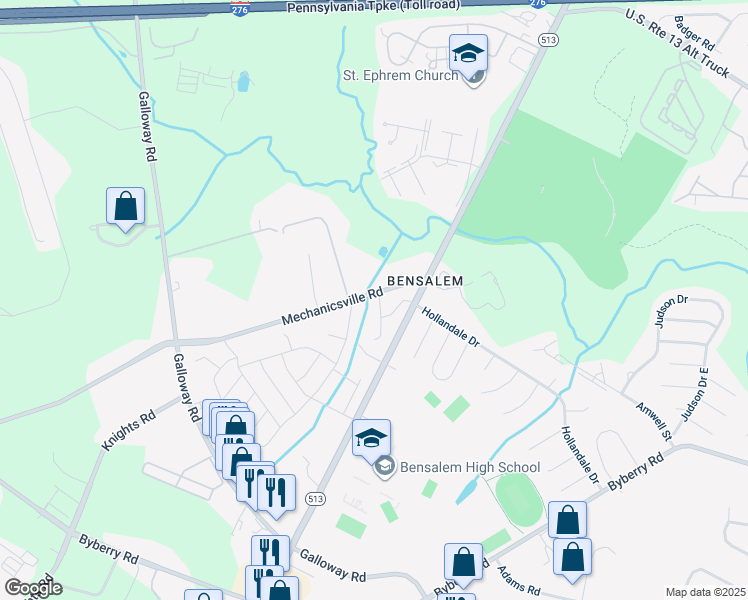 map of restaurants, bars, coffee shops, grocery stores, and more near 4598 White Oak Lane in Bucks County