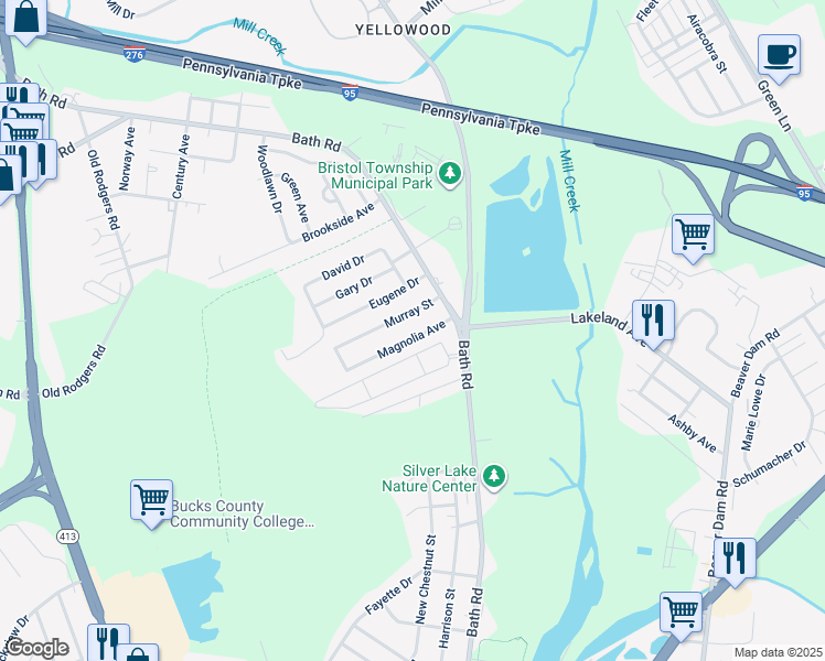 map of restaurants, bars, coffee shops, grocery stores, and more near 4627 Magnolia Avenue in Bristol