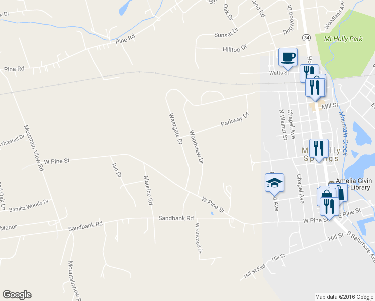 map of restaurants, bars, coffee shops, grocery stores, and more near 22 Westgate Drive in Mount Holly Springs