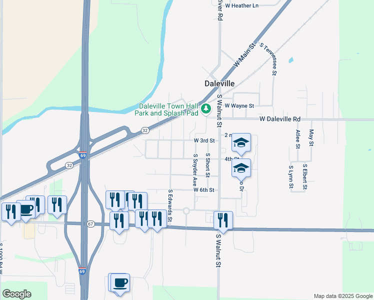 map of restaurants, bars, coffee shops, grocery stores, and more near 8304 South Sorgham Street in Daleville