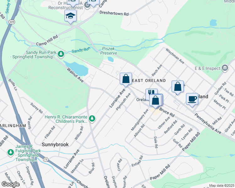 map of restaurants, bars, coffee shops, grocery stores, and more near 124 Integrity Avenue in Oreland