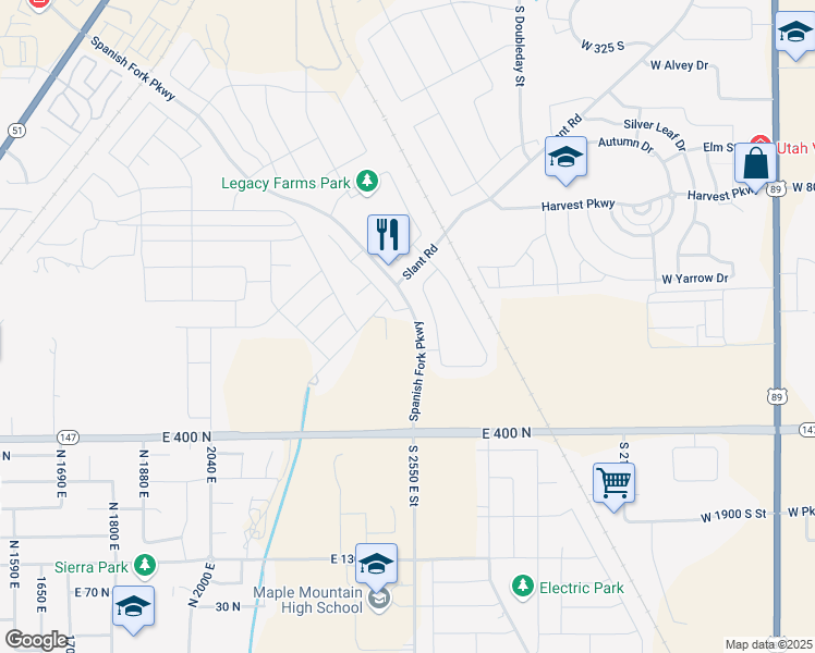 map of restaurants, bars, coffee shops, grocery stores, and more near 708 North Plainsman Drive in Mapleton