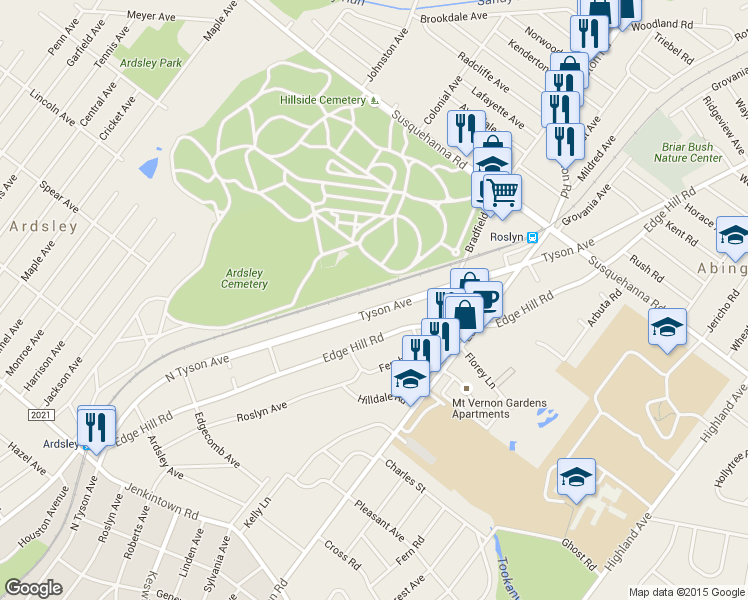 map of restaurants, bars, coffee shops, grocery stores, and more near 864 Tyson Avenue in Montgomery County