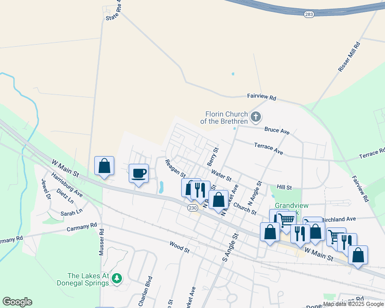 map of restaurants, bars, coffee shops, grocery stores, and more near 1000 Ashworth Street in Mount Joy