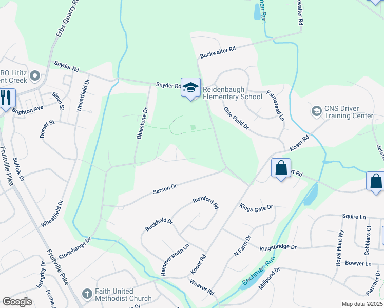 map of restaurants, bars, coffee shops, grocery stores, and more near Southampton Drive in Lancaster County
