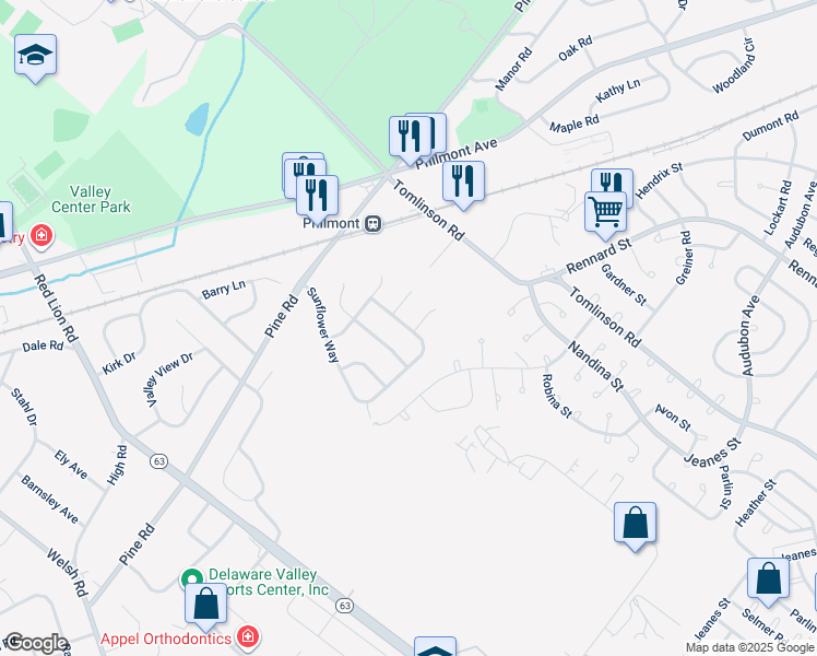 map of restaurants, bars, coffee shops, grocery stores, and more near 4 Sunflower Drive in Montgomery County