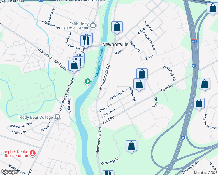 map of restaurants, bars, coffee shops, grocery stores, and more near 1919 Hazel Avenue in Levittown