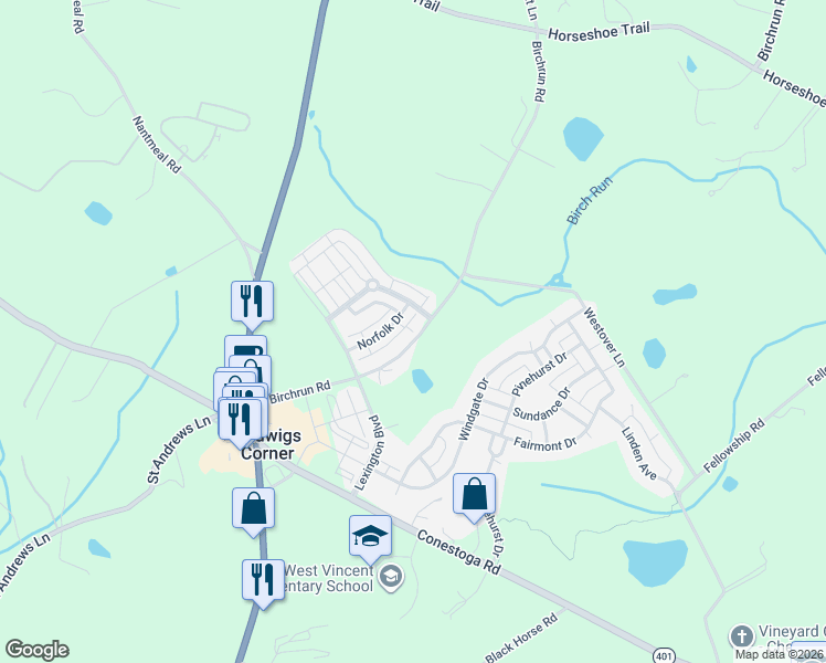 map of restaurants, bars, coffee shops, grocery stores, and more near 713 Sun Valley Court in Chester Springs