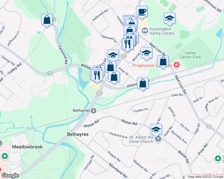 map of restaurants, bars, coffee shops, grocery stores, and more near 2336 Philmont Avenue in Montgomery County