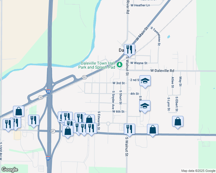 map of restaurants, bars, coffee shops, grocery stores, and more near 8304 South Sorgham Street in Daleville