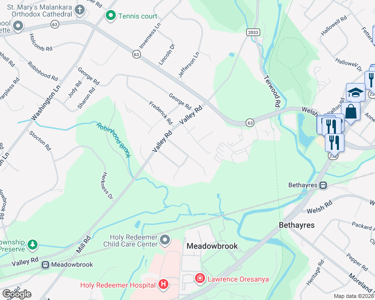 map of restaurants, bars, coffee shops, grocery stores, and more near 969 Manor Avenue in Meadowbrook