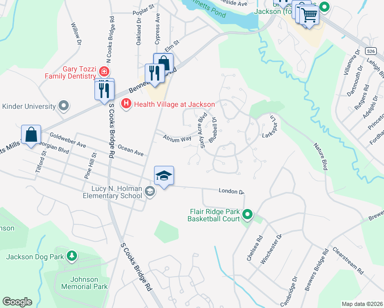 map of restaurants, bars, coffee shops, grocery stores, and more near 704 Goldthread Court in Jackson Township