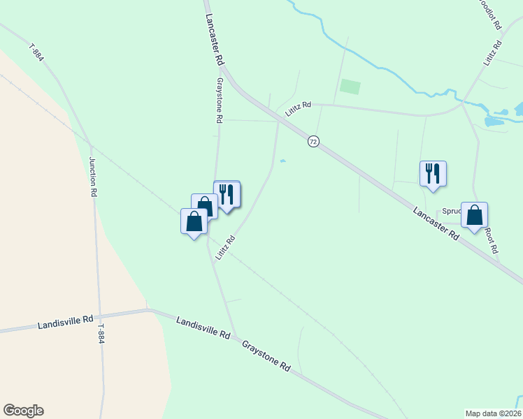 map of restaurants, bars, coffee shops, grocery stores, and more near 1573 Lititz Rd in Manheim