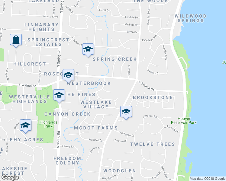 map of restaurants, bars, coffee shops, grocery stores, and more near 1036 Lake Harbor Court in Westerville