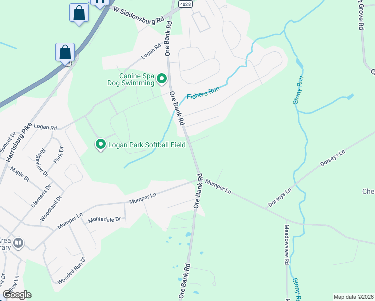 map of restaurants, bars, coffee shops, grocery stores, and more near 190 Ore Bank Road in Dillsburg